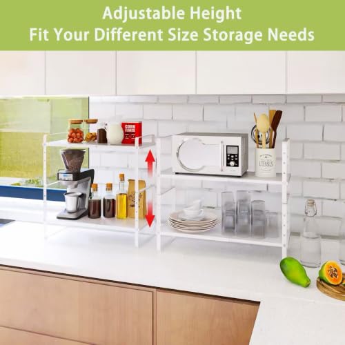 Expandable Cabinet Shelf Organizer Rack (7.87''D*13-20''W*8.27''H / White-2 Pack)
