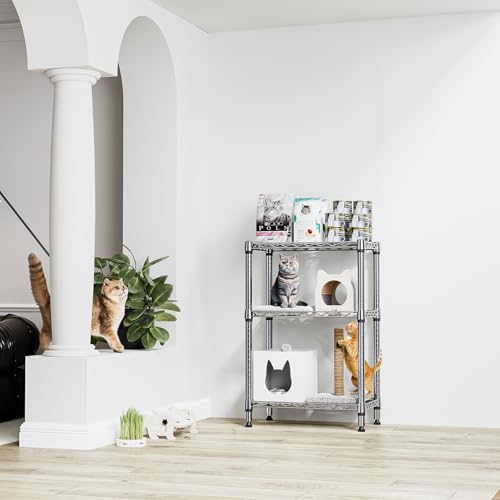 750 lbs 3 Tier Shelf Metal Storage Shelves Shelving Wire Rack Heavy Duty Closet Organizers for Garage Kitchen Bathroom Laundry Chrome 13.8" D x 23.6" W x 35.5" H (3 Tier 13.8" D x 23.6" W x 35.5" H / Chrome)