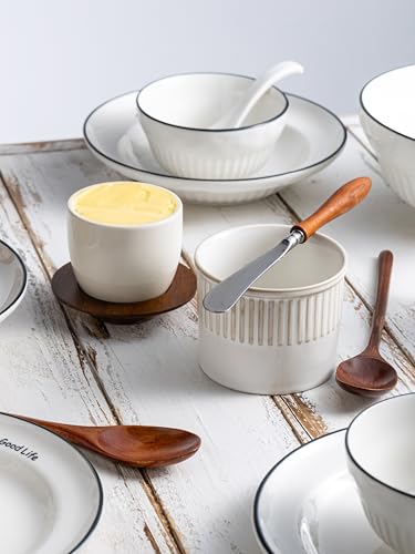 French Butter Dish (Cream White / Stripe-3.94"dia)