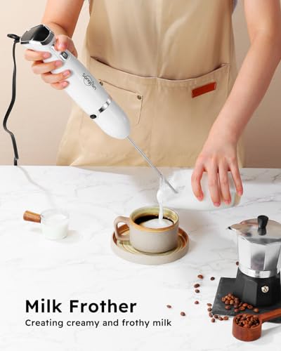 Immersion Blender Handheld (3 In 1 Immersion Blender & Stick & Milk Frother / White)
