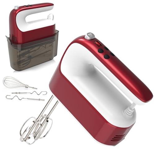 9 Speed Digital Hand Mixer Electric (Red/White)