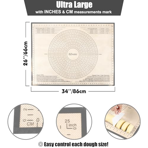 Silicone Pastry Mat 34X26 inch Baking Mat for Rolling Dough