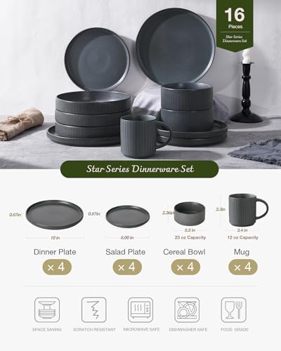 Star Dinnerware Sets with Mugs (Matte Dark Charcoal)