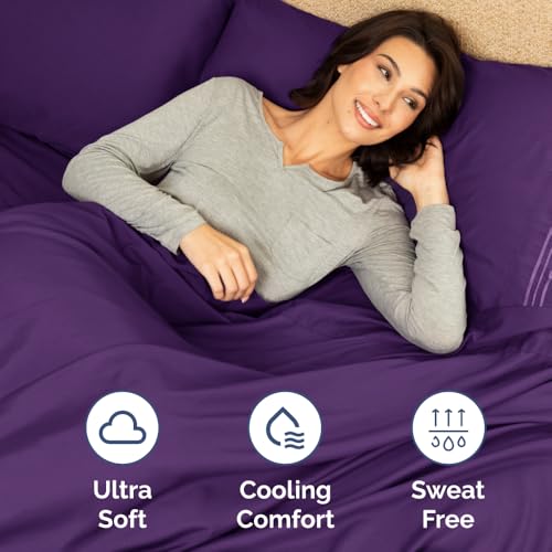 Short Queen Size 4 Piece Bed Sheet Set (36 - Purple / Short Queen)