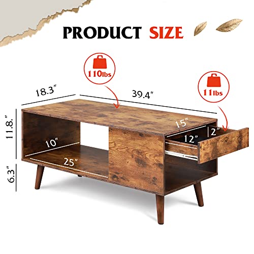 Coffee Table with Side Drawer Storage (Warm Brown / 39" with Drawer)