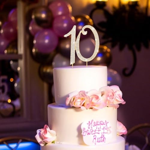 10th Birthday Cake Topper Gold Number 10 Cake Decorations for Birthday Party Decoration (10)