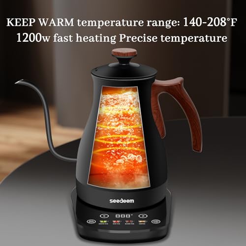 Gooseneck Electric Kettle Full Touch Screen 1200W Electric Tea & Coffee Kettle with Four Heating Modes Rapid Heating (Extra Large / Black)