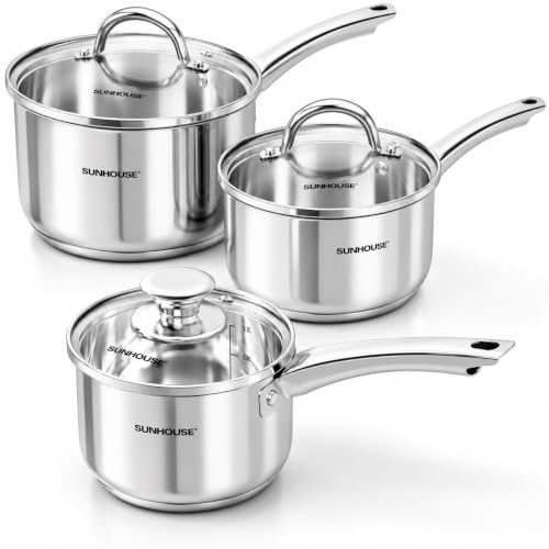 3 Piece Stainless Steel Saucepan Set with Lids 1.5QT & 2QT & 3QT