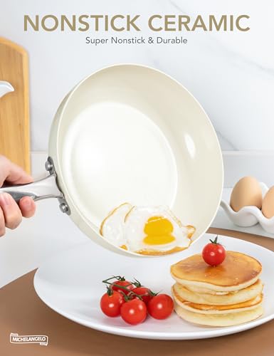 10 Inch Nonstick Frying Pan with Lid (Cream White / 10 inch)