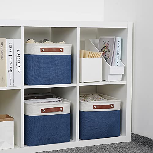 Fabric Storage Bins (White&Blue / L-15"x11"x9.5")