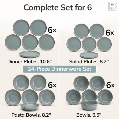 24 Piece Stoneware Dinnerware Set for 6 (Rustic / Smoke Blue / Set for 6 (24pcs))