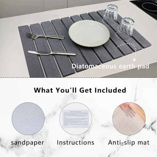 Large Stone Drying Mat for Kitchen Counter Diatomaceous Earth Collapsible 24”（L）*16”（W）Super Heat Resistant Mats