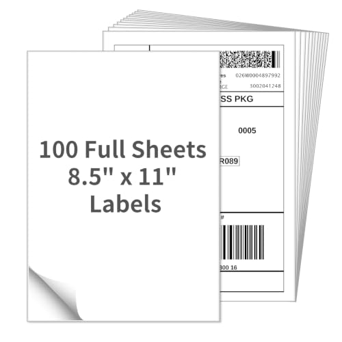 100 Sheets Sticker Labels 8 (8-1/2" x 11" (1-UP) / 100 Sheets)