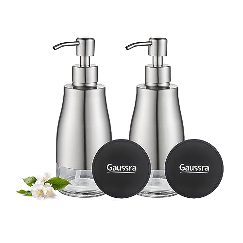 2 Pack Soap Dispenser with Coaster and Stickers (Brushed Nickel 2)
