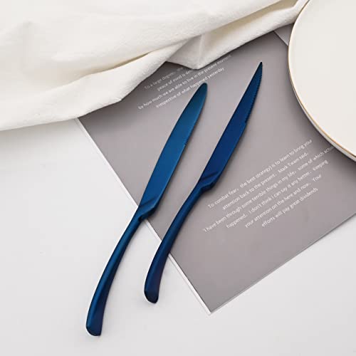 Luxury 18 10 Stainless Steel Matte Blue Cutlery Flatware Set (4 / Blue)