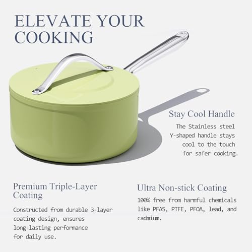 Premium Ceramic Sauce Pan with Lid (Olive Green)