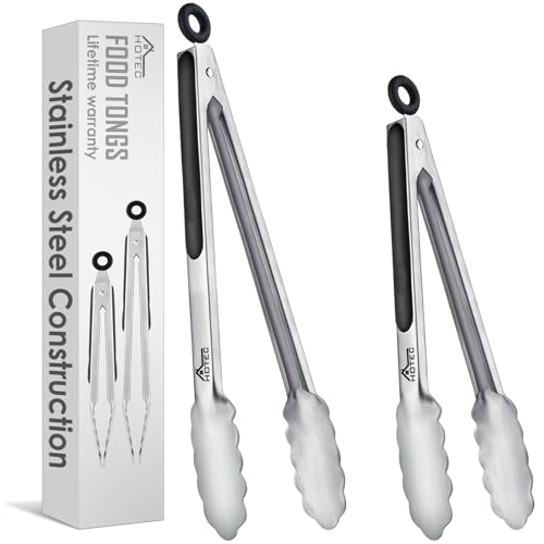 Stainless Steel Locking Kitchen Tongs for Cooking & Serving (9+12 inch, 2pack)