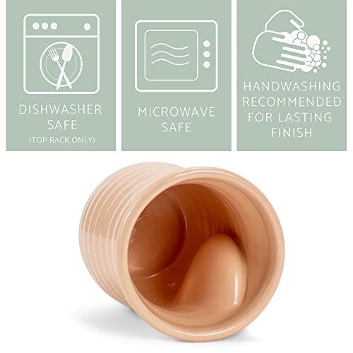 Ribbed 14 ounce Ceramic Stoneware Handwarmer Mug (14 Ounces / Blush Pink)