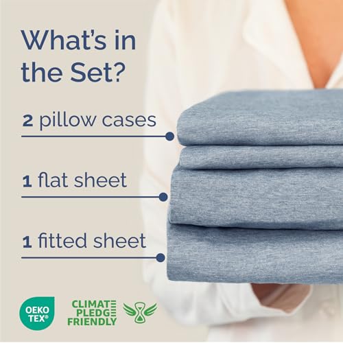 Queen Size 4 Piece Sheet Set (39 - Heathered Blue / Queen)