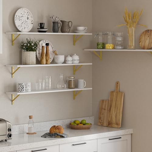Long Wall Shelves (White and Gold / 47.3 Inch)