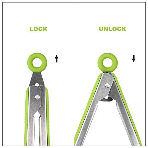 Premium 304 Stainless Steel Tongs Set (9" & 12" / Green)