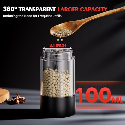 Electric Salt and Pepper Grinder Set Automatic Grinder for Kitchen Battery Pepper Mill Shakers Adjustable Coarseness Upgraded Larger Capacity with Led Gifts for Mom (BlackWhite)