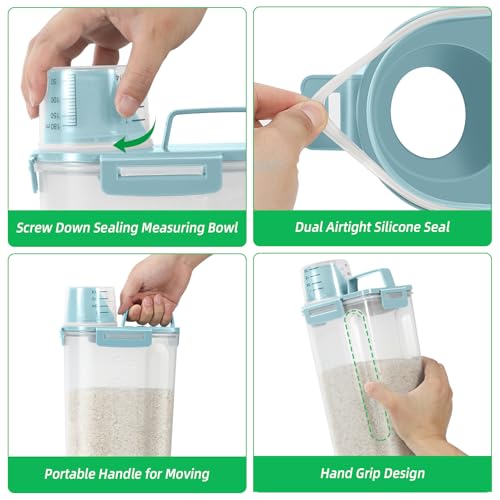Rice Container Cereal Storage Container 2 Pack 5 Lbs (Blue 3+3Qt)