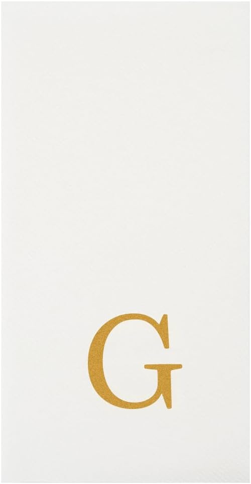 Luxenap 15.8 X 7.9 Inch Linen-Feel Guest Towels, 50 Lettered Hand Towels - Gold Letter 'G', Sans Serif Font, White Paper Dinner Napkins, airlaid, For Restrooms And Tables - Restaurantware