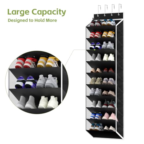 10 Tiers Mesh Over Door Shoe Organizer Storage (Black-1 Pack of 10 Cell)
