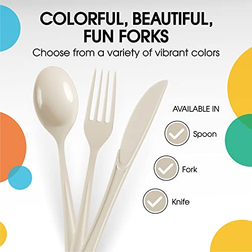 Ivory Plastic Forks 200 Pieces Ivory Forks Disposable Utensils Heavy Duty Plastic Cutlery Set Disposable Cutlery Sets Flatware Sets Silverware Set Party Supplies & Party Tableware (Ivory / Forks)