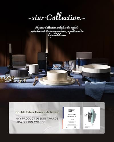 Star Stoneware Dinnerware Sets with Pasta Bowls (Deep Forest)