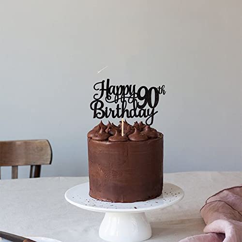 1 PCS Happy 90th Birthday Cake Topper Glitter Cheers to 90 Years Birthday Cake Pick 90 Fabulous Cake Decoration for Happy 90th Birthday Theme Party Decorations Supplies Black (Black / 90th)