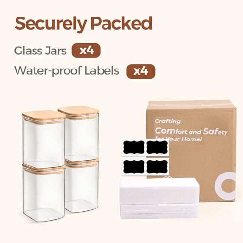 Square Glass Containers with Lids 1.2 Qt (4 Count)