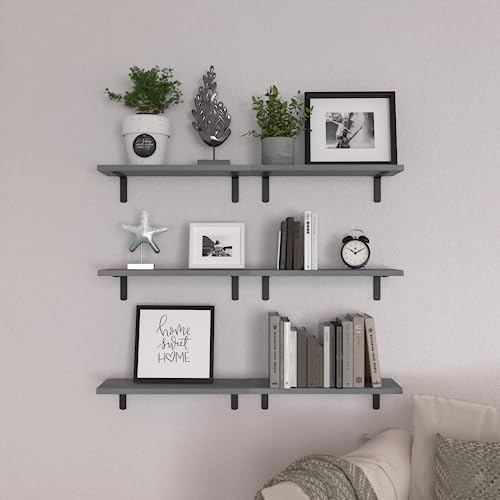 Floating Shelves Set of 6 for Wall Decor & Storage (16.5 Inch / Grey)