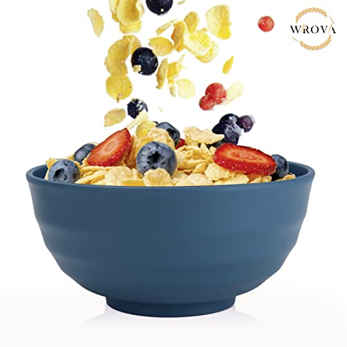 Wheat Straw Bowls Set 60 OZ Unbreakable Large Cereal Bowls Set of 6 Microwave and Dishwasher Safe Bowls Big Bowls for Camping and Party BPA Free Soup Bowl for Serving Oatmeal and Salad (60 oz / Navy Blue)