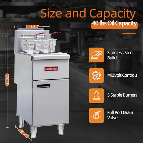 Commercial Gas Floor Fryer with 2 Baskets (Natural Gas 55 lb)