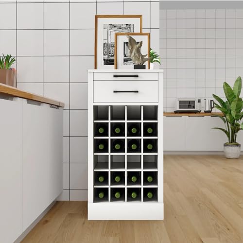 6 Tier Wine Rack Freestanding Floor with 2 Drawers (24 Bottles / White)