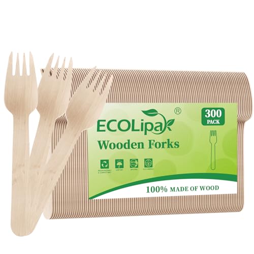 300 Count Compostable Wooden Disposable Forks for Party (brown-forks)
