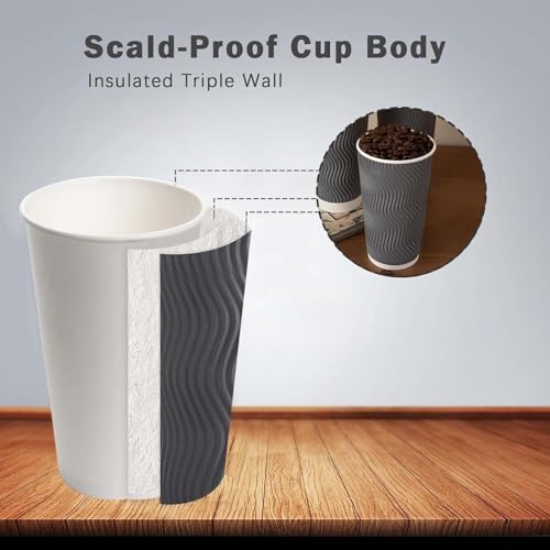 50 Pack 20 oz Coffee Cups Disposable Insulated Paper Cup Gray (Gray / 20 oz-50)