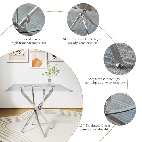 Square Glass Dining Table for 4 (Silver Square Table / 1 Piece)