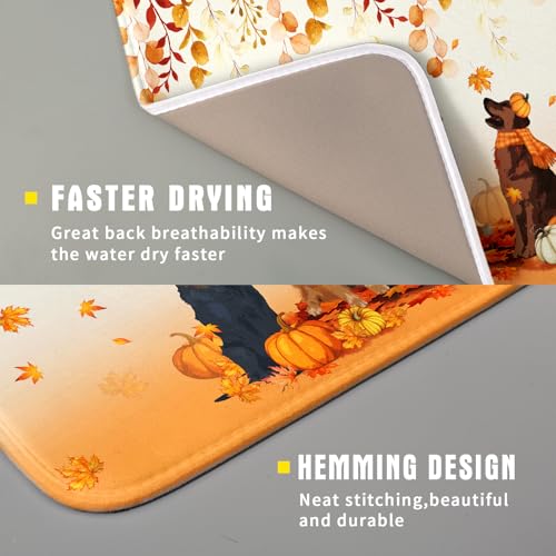 Fall Dogs Dish Drying Mat Autumn Leaves Reusable Dishes Pad 16"x18" Holiday Microfiber Quick Dry Dish Drainer Rack Mat for Kitchen Counter (Fall Dogs / 16x18 inch)