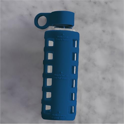 40oz / 32oz / 22oz / 12oz Borosilicate Glass Water Bottle with Time & Volume Markers, Silicone Sleeve, Stainless Steel Lid | Reusable Glass Bottle for Water & Juice (12oz Chinese Porcelain) (Chinese Porcelain (1 Count) / 12 Ounces)