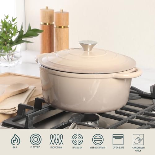 Addlestone 5 Qt Enameled Cast Iron Dutch Oven Pot with Lid (5-Quart / Gradient Taupe)