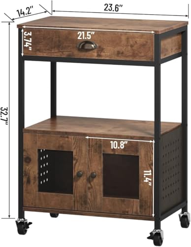 Coffee Bar Cart Cabinet (Rustic Brown)