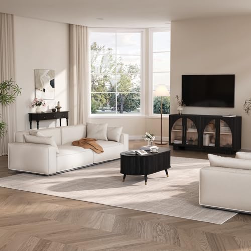 Oval Lift Top Coffee Table with Storage for Living Room (Matte Black)