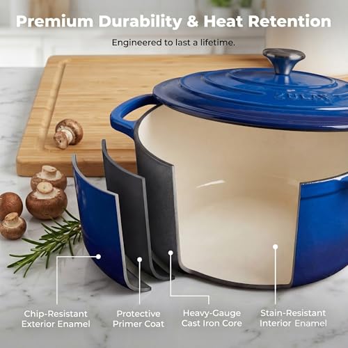 6.4QT Enameled Cast Iron Dutch Oven Pot with Lid (Blue / 6.4 Quart)