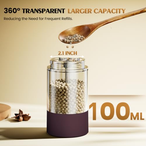 Electric Salt and Pepper Grinder Set Automatic Battery Pepper Mill Shakers Adjustable Coarseness Upgraded Larger Capacity with Led Home and Kitchen Appliances (Burgundy)
