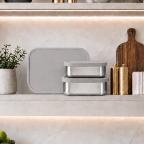 Flexibento 40 OZ Leak Proof Stainless Steel Lunch Box (Grey set of 3: 1*40OZ + 2 *9 OZ)