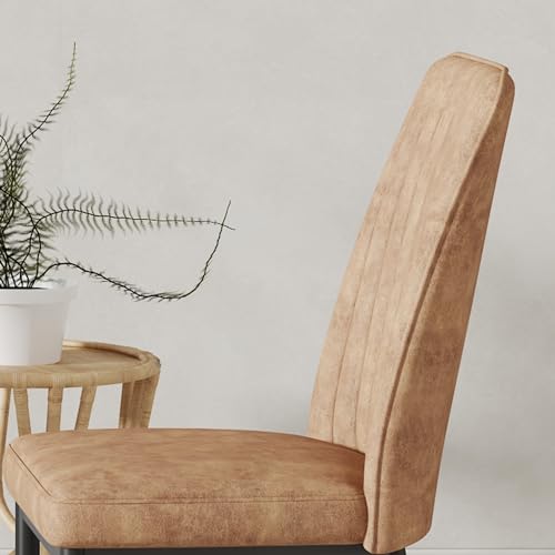 Modern Dining Chairs Set of 8 Kitchen Chairs Set Leathaire Fabric Chair with Metal Leg High Back Upholstered Chair for Dinner Room (B- Brown)