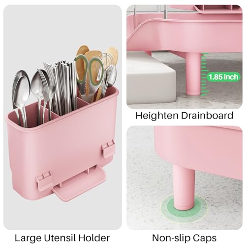 Expandable Dish Drying Rack for Small Kitchen Counter (Pink)